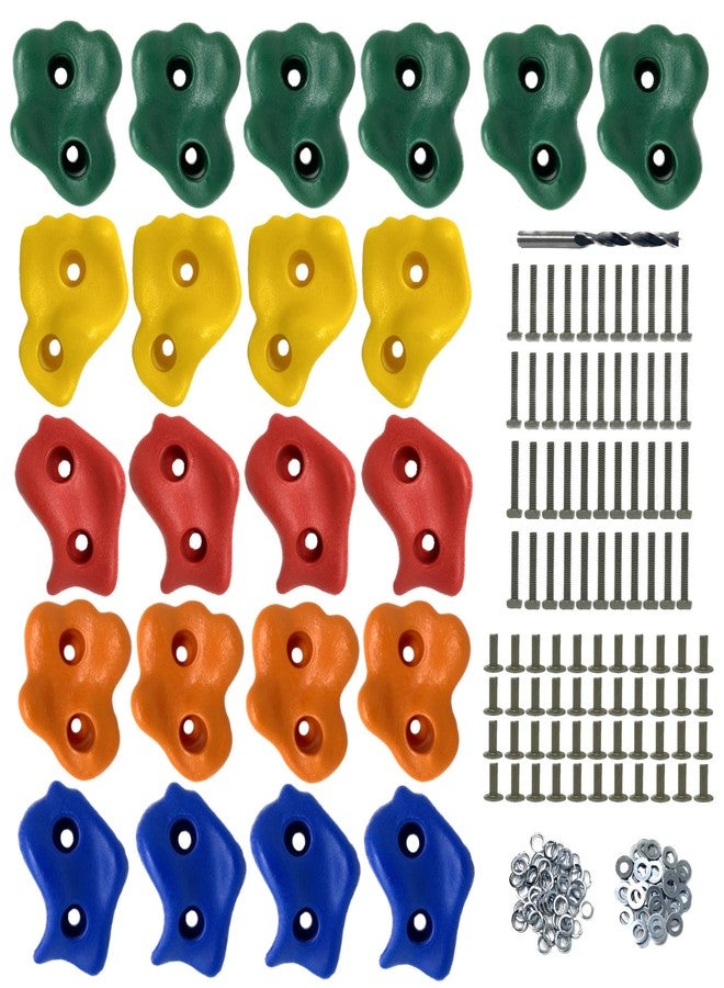 Safe Kidz 22 Assorted Deluxe Rock Climbing Holds for Kids - Outdoor Climbing Stones Kit with 44 Swing Safe Fasteners + Drill Bit Easy to Install on Lumber from 3/4" to 1.25" Thick - Image 1