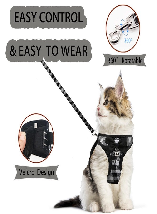 WONNABUY Cat Leashes and Harnesses for Walking,Breathable Soft Kittens Vest for Cats Dogs, Kitten Harness Escape Proof with Bell and Bow-Knot Decoration Christmas (Black-White, L) - Image 4
