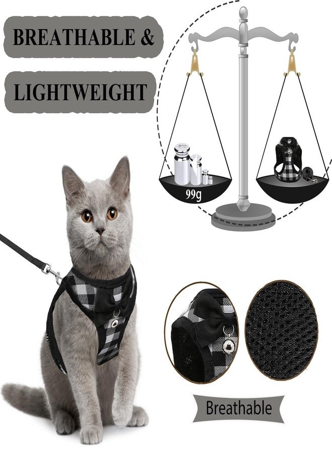 WONNABUY Cat Leashes and Harnesses for Walking,Breathable Soft Kittens Vest for Cats Dogs, Kitten Harness Escape Proof with Bell and Bow-Knot Decoration Christmas (Black-White, L) - Image 5