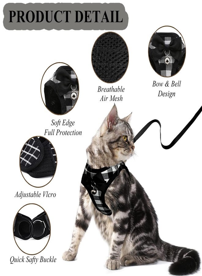 WONNABUY Cat Leashes and Harnesses for Walking,Breathable Soft Kittens Vest for Cats Dogs, Kitten Harness Escape Proof with Bell and Bow-Knot Decoration Christmas (Black-White, L) - Image 3