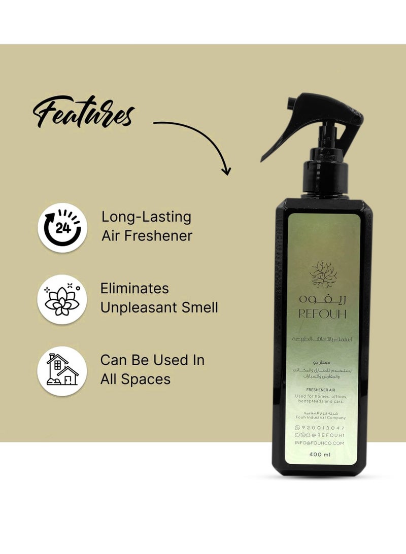 Refouh Premium Long-Lasting Air Freshener Spray for Home, Office, and Car - 400ml - Eliminates Unpleasant Odors - Aromatic Essential Oil Blend - Aerosol-Free  - Image 4