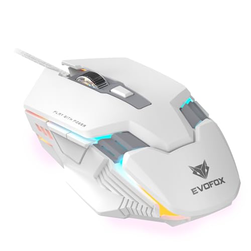EvoFox Starter Series Spectre USB Wired Gaming Mouse with Upto 3600 DPI Gaming Sensor | 6 Buttons Design | Upto 7 Million Clicks | 7 Colours Rainbow Lighting | 1.5m Braided Cable (White) - Image 1