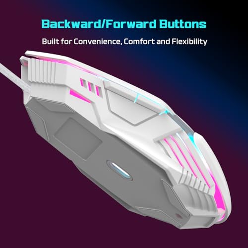 EvoFox Starter Series Spectre USB Wired Gaming Mouse with Upto 3600 DPI Gaming Sensor | 6 Buttons Design | Upto 7 Million Clicks | 7 Colours Rainbow Lighting | 1.5m Braided Cable (White) - Image 4