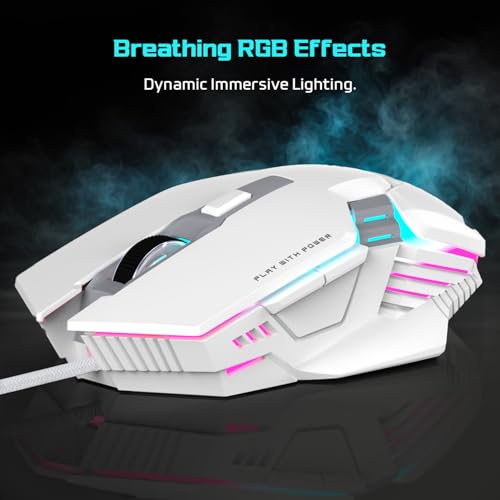 EvoFox Starter Series Spectre USB Wired Gaming Mouse with Upto 3600 DPI Gaming Sensor | 6 Buttons Design | Upto 7 Million Clicks | 7 Colours Rainbow Lighting | 1.5m Braided Cable (White) - Image 3