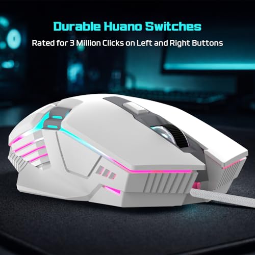 EvoFox Starter Series Spectre USB Wired Gaming Mouse with Upto 3600 DPI Gaming Sensor | 6 Buttons Design | Upto 7 Million Clicks | 7 Colours Rainbow Lighting | 1.5m Braided Cable (White) - Image 5