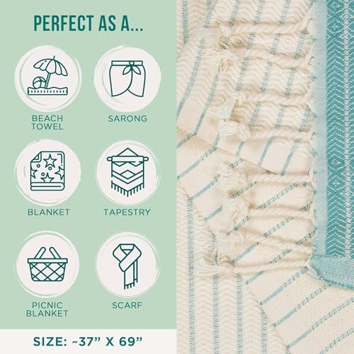 Sand Cloud Large Turkish Beach Towel - Sand Free - 100% Organic Turkish Cotton Yarn - Quick Dry Towel for Beach, Picnic Blanket or Throw - As Seen on Shark Tank - Boho Turquoise XL - Image 3