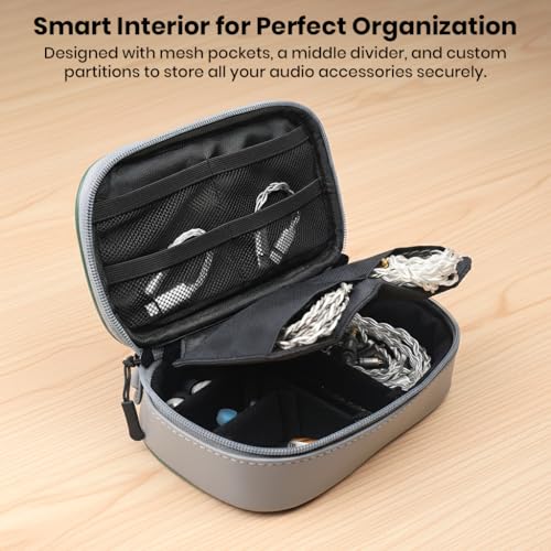 AUDIOCULAR Crate Portable IEM Case, PU Leather Electronic Organizer Bag, Earphone Storage Box & Cable Organizer Pouch, Waterproof Travel Carry Case for Chargers, DAC, Earbuds & Accessories - Image 5