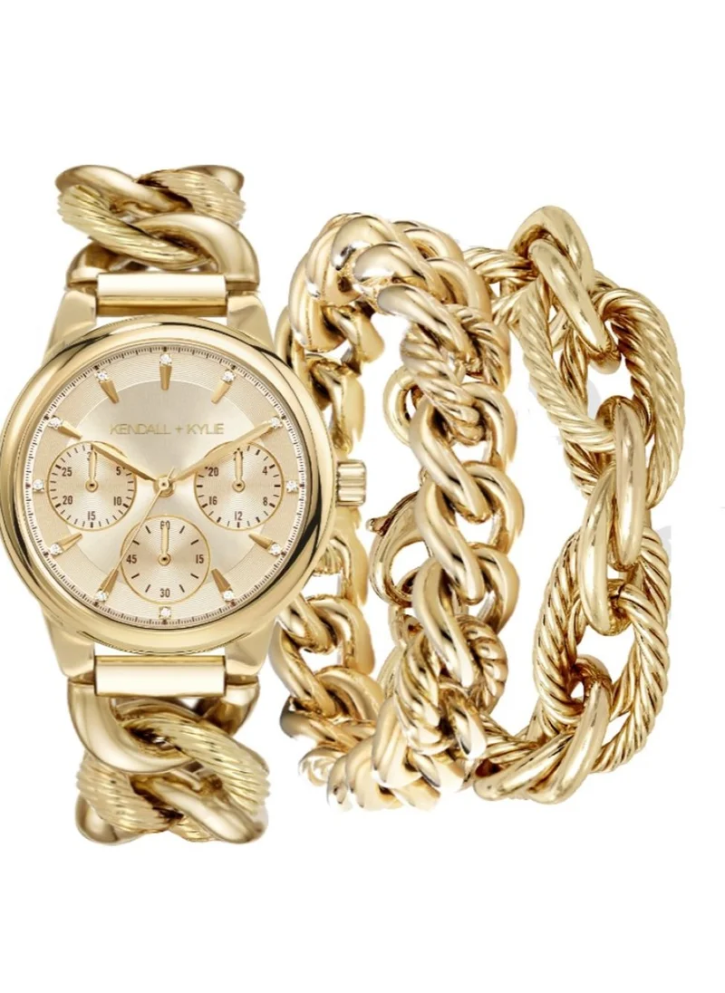 كيندال + كايلي Kendall + Kylie Women's Gold Stainless Steel Analogue Watch with Gold Bracelet Set, A0819G-42-A27