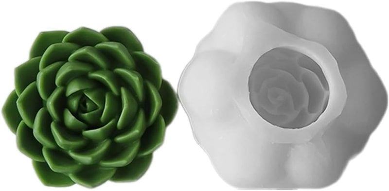 Skytail 3D Succulent Flower Silicone Candle Mould for Candle Making Waxmelts Aromatherapy Clay Craft Soap Bath Bomb Flower Resin Casting Home Decor Chocolate Cake Molds Candy Cupcake Dessert Mold - Image 1