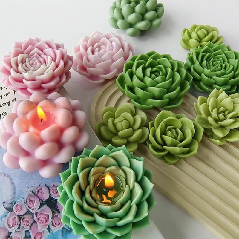 Skytail 3D Succulent Flower Silicone Candle Mould for Candle Making Waxmelts Aromatherapy Clay Craft Soap Bath Bomb Flower Resin Casting Home Decor Chocolate Cake Molds Candy Cupcake Dessert Mold - Image 4