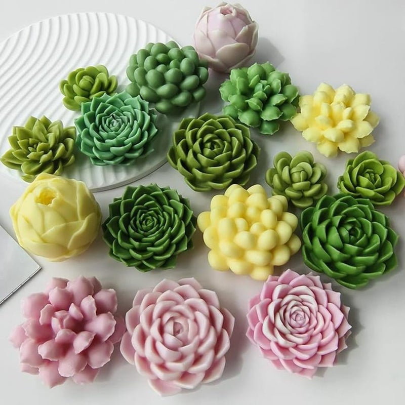 Skytail 3D Succulent Flower Silicone Candle Mould for Candle Making Waxmelts Aromatherapy Clay Craft Soap Bath Bomb Flower Resin Casting Home Decor Chocolate Cake Molds Candy Cupcake Dessert Mold - Image 5