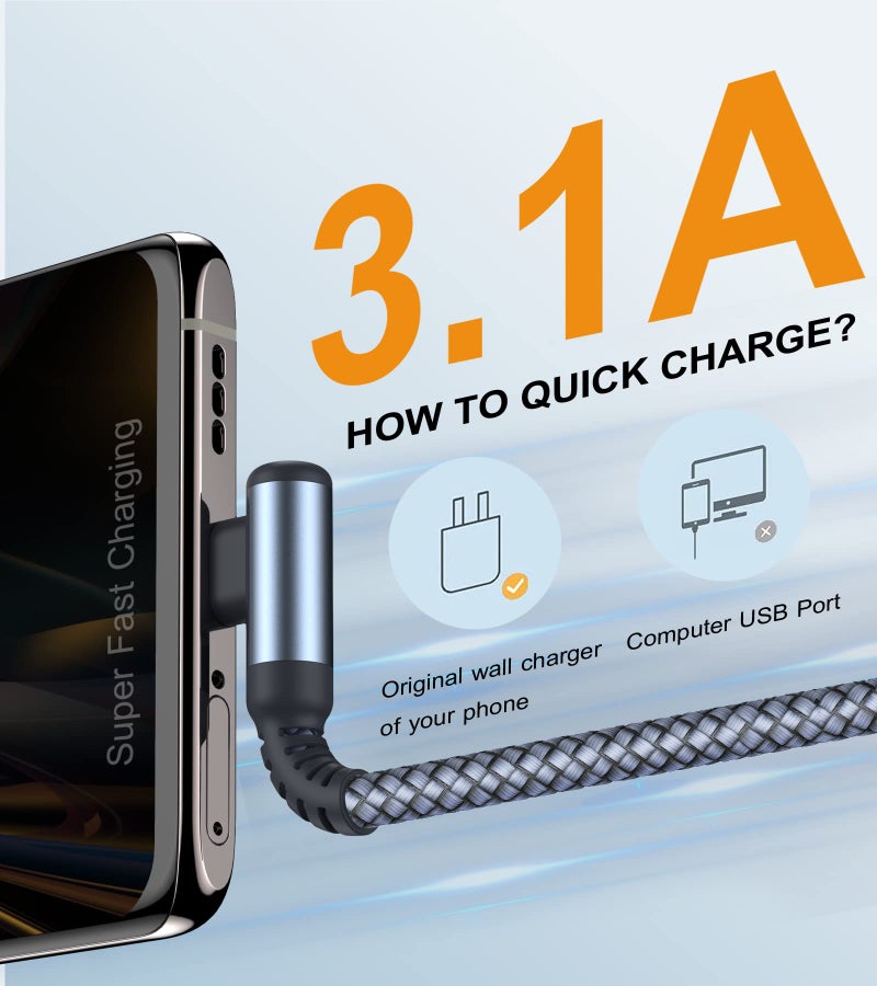 sweguard USB Type C Charger Cable Right Angle [2-Pack,10FT] iPhone 17 Charger Braided Cord for iPhone 17 16 15 Pro Max Plus Samsung Galaxy S26 S25 S24 S23 S22 S21 Note 20 A55 A15 Flip Pixel LG Moto - Image 2