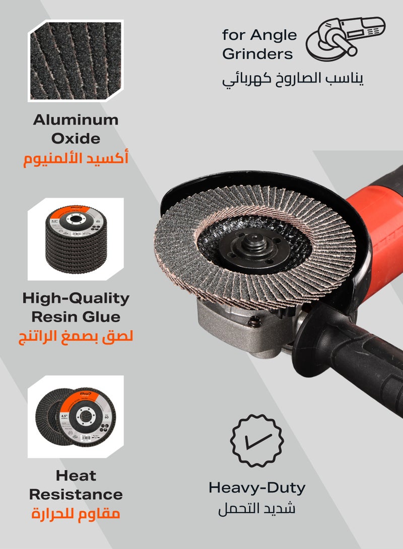 LAWAZIM Pro7 10 Pack Flap Disc Aluminum Oxide - 4.5 x 7/8-Inch 80 Grit - 115mm x 22.2 mm Type 27 Angle Grinder Attachment Grinding and Sanding Disc - Ideal for Steel, Surface Preparation and Finishing - Image 4