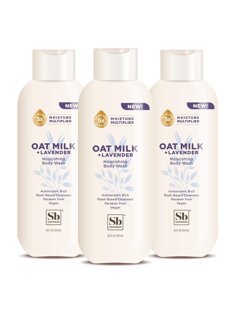 Soapbox - Soapbox Body Wash Oat Milk  Lavender Body Wash Body Wash for Women Men  Vegan  Antioxidant Rich Moisturizing Calming with Shea Butter Peptides  Keratin Promoting B3 3 Pack 20oz Each - Image 1