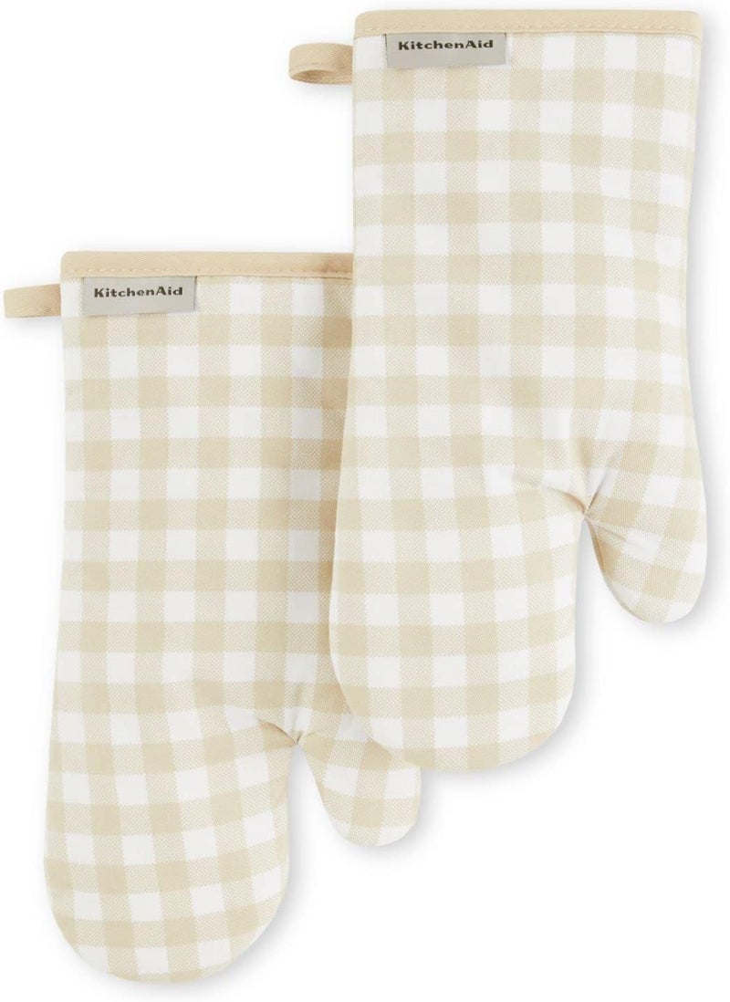 KitchenAid Gingham Oven Mitt 2-Pack Set, Milkshake, 7"x13" - Image 1