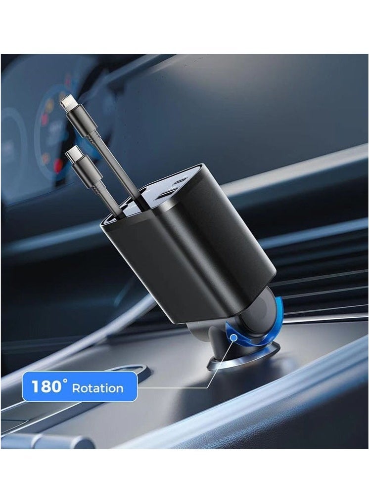 Retractable Car Charger 120W Super Fast Charging 4 in 1 Car Charger for iPhone Type C Car Bluetooth USB Charger Plug for iPhone, Samsung, Galaxy, Huawei, Xiaomi  - Image 4