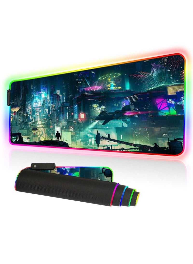 RGB Gaming Mouse Pad - Transform Your Gaming Experience, 9 Lighting Modes, Anti-Slip Waterproof Surface, Large Extended Mouse Mat (31.5 x 11.8 Inch, Cyber City) - Image 1