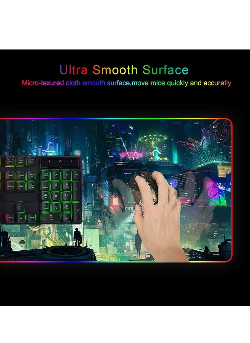RGB Gaming Mouse Pad - Transform Your Gaming Experience, 9 Lighting Modes, Anti-Slip Waterproof Surface, Large Extended Mouse Mat (31.5 x 11.8 Inch, Cyber City) - Image 4