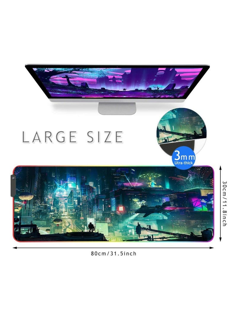 RGB Gaming Mouse Pad - Transform Your Gaming Experience, 9 Lighting Modes, Anti-Slip Waterproof Surface, Large Extended Mouse Mat (31.5 x 11.8 Inch, Cyber City) - Image 2