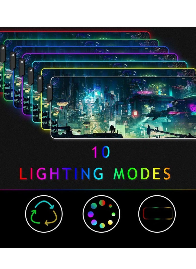 RGB Gaming Mouse Pad - Transform Your Gaming Experience, 9 Lighting Modes, Anti-Slip Waterproof Surface, Large Extended Mouse Mat (31.5 x 11.8 Inch, Cyber City) - Image 3