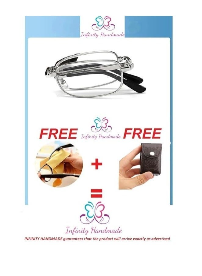نظارات قراءة قابلة للطي ومريحة بإطار كامل للرجال والنساء تتميز بخفة الوزن وقابلة للحمل، مع علبة نظارة خاصة ومنديل قطني مجاني، طول النظر الشيخوخي، حصريًا من البائع INFINITY-HANDMADE فقط - Image 4