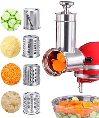 FavorKit Stainless Steel Salad Maker Attachment for KitchenAid Mixers, Large Slicer Shredder & Cheese Grater Accessories with 4 Blades,Dishwasher Safe - Image 1