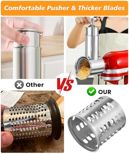 FavorKit Stainless Steel Salad Maker Attachment for KitchenAid Mixers, Large Slicer Shredder & Cheese Grater Accessories with 4 Blades,Dishwasher Safe - Image 4