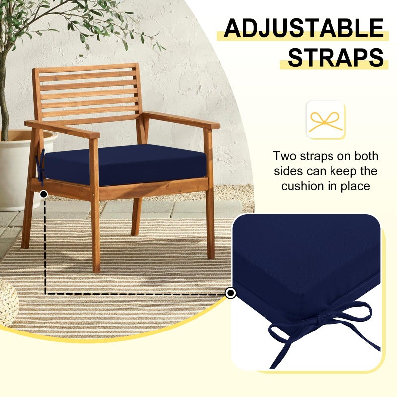 downluxe Outdoor Chair Cushions Set of 4 for Patio Furniture, Water-Resistant Square Corner Patio Chair Cushions with Ties, High Density Foam Outdoor Seat Cushion, 18.5" X 16" X 3", Navy - Image 4
