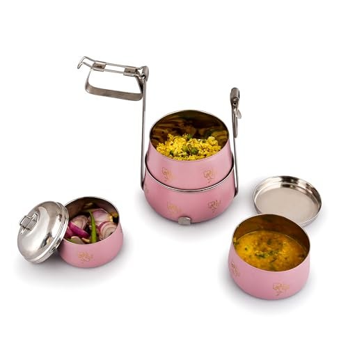 Elan Stainless Steel Tiffin Box, 4 Compartment Lunch Box for Office| Easy to Carry | Traditional Indian Lunch Box for Men (Mauve, 1470 ml) - Image 5