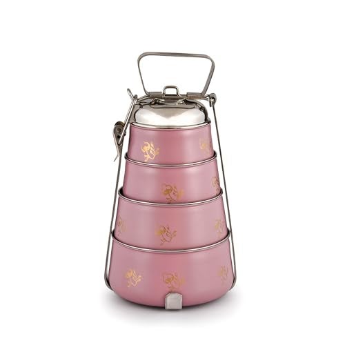 Elan Stainless Steel Tiffin Box, 4 Compartment Lunch Box for Office| Easy to Carry | Traditional Indian Lunch Box for Men (Mauve, 1470 ml) - Image 3