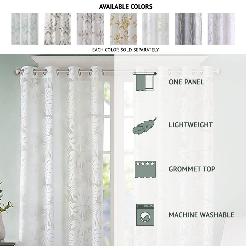 Madison Park Semi Sheer Single Curtain Modern Contemporary Botanical Print Out Design Grommet Top, Window Drape for Living Room, Bedroom and Dorm, 50x84, Bird White - Image 5