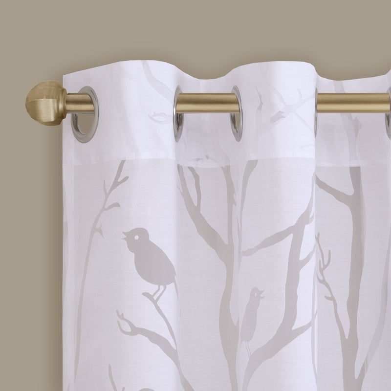 Madison Park Semi Sheer Single Curtain Modern Contemporary Botanical Print Out Design Grommet Top, Window Drape for Living Room, Bedroom and Dorm, 50x84, Bird White - Image 3