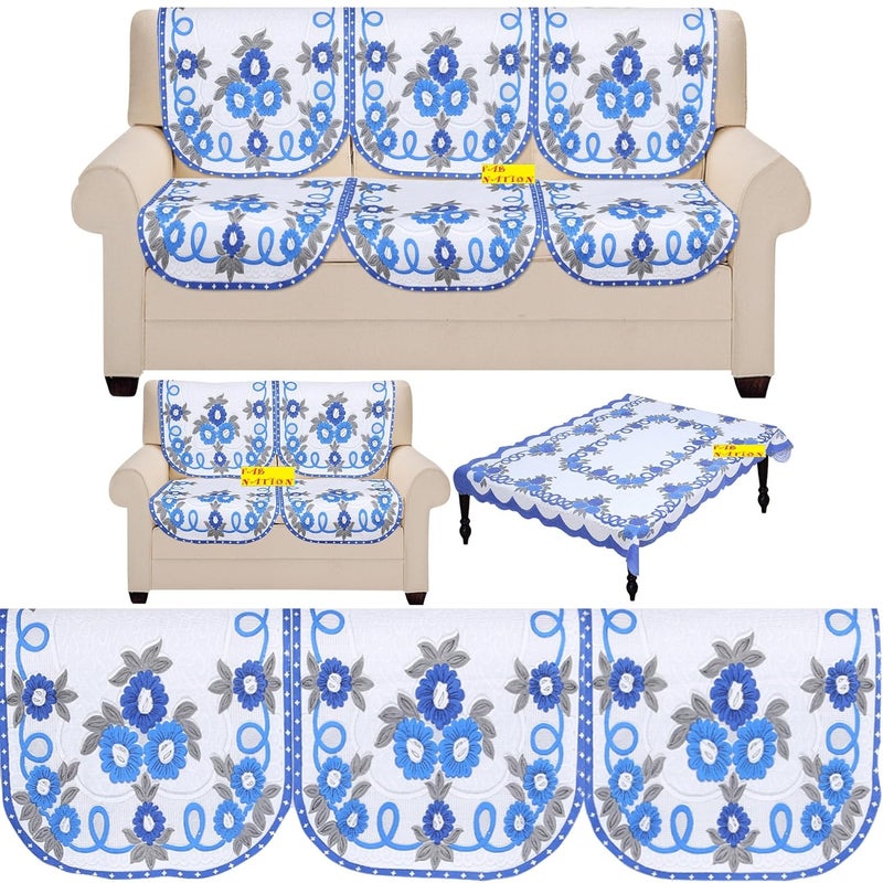 Fab Nation 10 Sofa Panels for a 5 Seater Sofa Set with Table Cover Blue