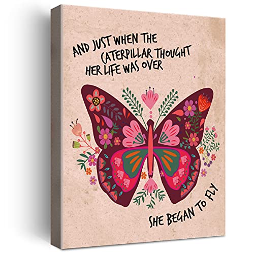 Wailozco Flower Butterfly Inspirational Wall Art for Girls Room Decor,Motivational Wall Decor Canvas Poster Print for Butterfly Lover Teens Girls Bedroom Decor - Image 1