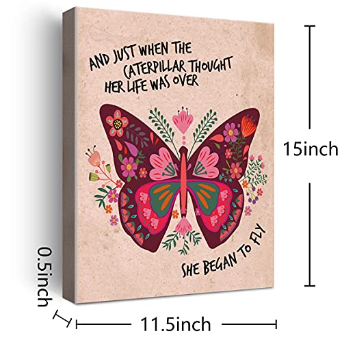 Wailozco Flower Butterfly Inspirational Wall Art for Girls Room Decor,Motivational Wall Decor Canvas Poster Print for Butterfly Lover Teens Girls Bedroom Decor - Image 2
