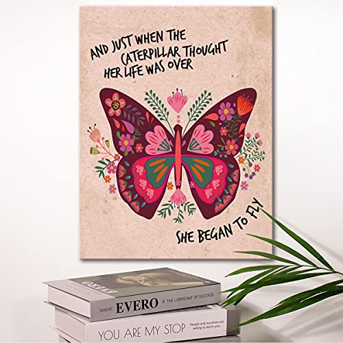 Wailozco Flower Butterfly Inspirational Wall Art for Girls Room Decor,Motivational Wall Decor Canvas Poster Print for Butterfly Lover Teens Girls Bedroom Decor - Image 3