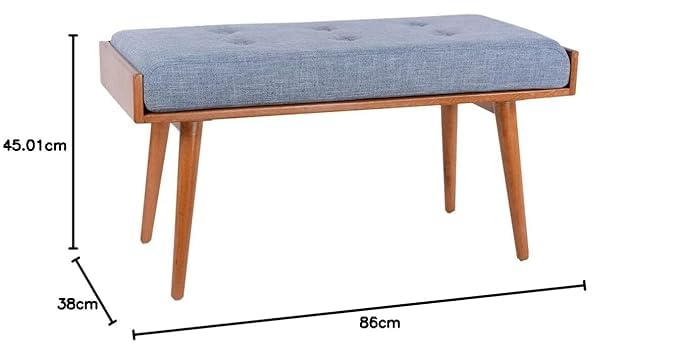 Jdav MidCentury Modern Upholstered Bench Grey Linen Fabric Wooden Legs Living Room Ottoman - Image 2