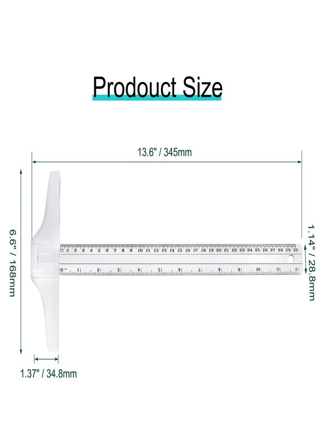 Rierdge 2 Pcs 12 Inch Junior T-Square Ruler, 30 cm Plastic Transparent T-Ruler, Junior T-Squre for Design Drafting Architect Art - Image 4