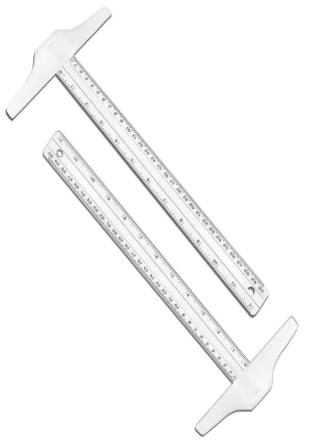 Rierdge 2 Pcs 12 Inch Junior T-Square Ruler, 30 cm Plastic Transparent T-Ruler, Junior T-Squre for Design Drafting Architect Art - Image 1