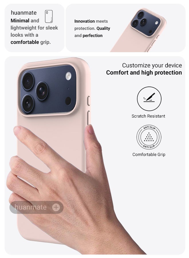 هووانميت حافظة لهاتف أبل آيفون 17 برو ماكس - وردي فاتح - سيليكون تي بي يو ممتاز 2.0 مم، حماية معززة للكاميرا مع درع العدسة، غطاء مقاوم للصدمات ومقاوم للماء لهاتف أبل آيفون 17 برو ماكس - Image 3