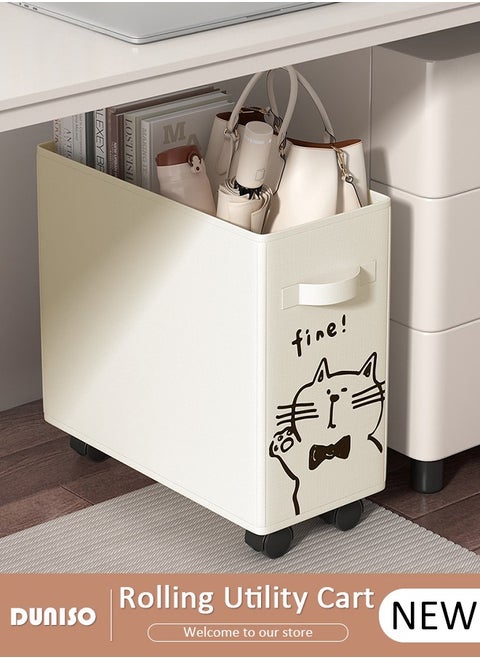 Rolling Utility Cart, Foldable Storage Organizer Carts Shelves, Multifunction Storage Trolley with Handle, Under Desk Storage Basket for Work, Under Desk Utility Cart with Lockable Wheels for Home Office School