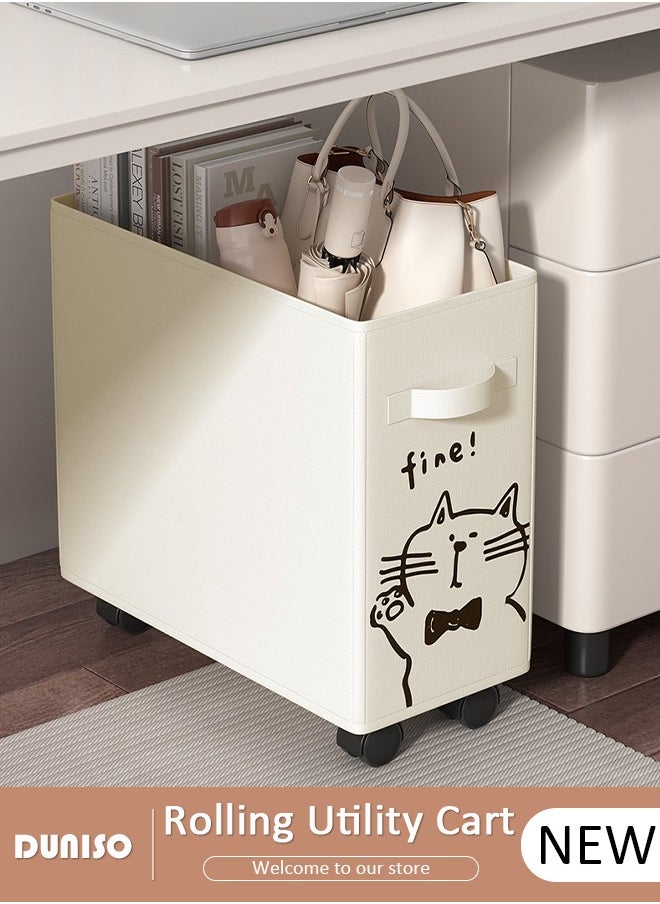 DUNISO Rolling Utility Cart, Foldable Storage Organizer Carts Shelves, Multifunction Storage Trolley with Handle, Under Desk Storage Basket for Work, Under Desk Utility Cart with Lockable Wheels for Home Office School  - Image 1