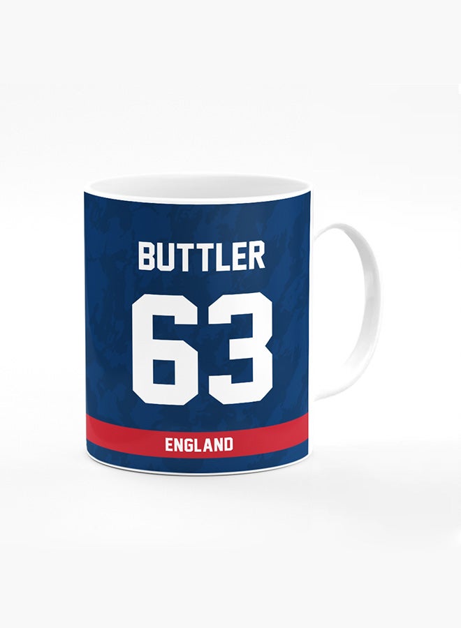 Stylizedd Designer Printed Coffee Mug with Heavy Duty Handle 11oz Ceramic Personalised Gift Mugs Cup [Microwave Safe & Dishwasher Proof ] - Cricket Player - Jos Buttler, Jersey Number - 63 - Image 1