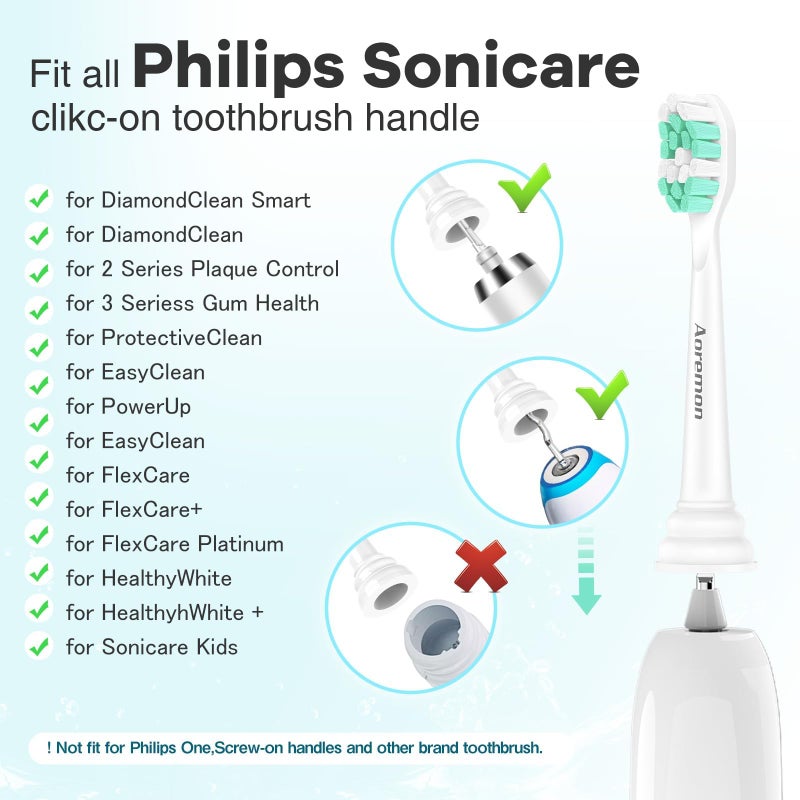 Aoremon Toothbrush Replacement Heads for Philips Sonicare Replacement Heads - Standard Toothbrush Head Compatible with Most Phillips Sonicare Click-on Electric Toothbrushes - Image 3