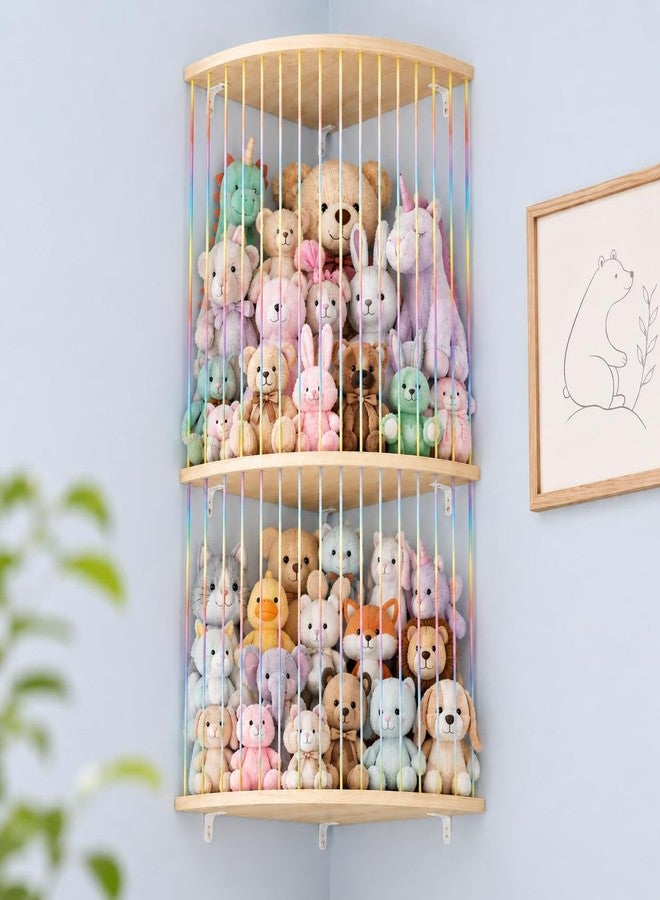 VOMELON Stuffed Animal Storage Hammock, Wood Stuffed Toy Holder, Playroom Nursery Toy Storage Organizer, Decorative Wall Hanging Caddy Corner Stuffed Animal Net, Soft Toy Net for Kids Room Décor - Image 1