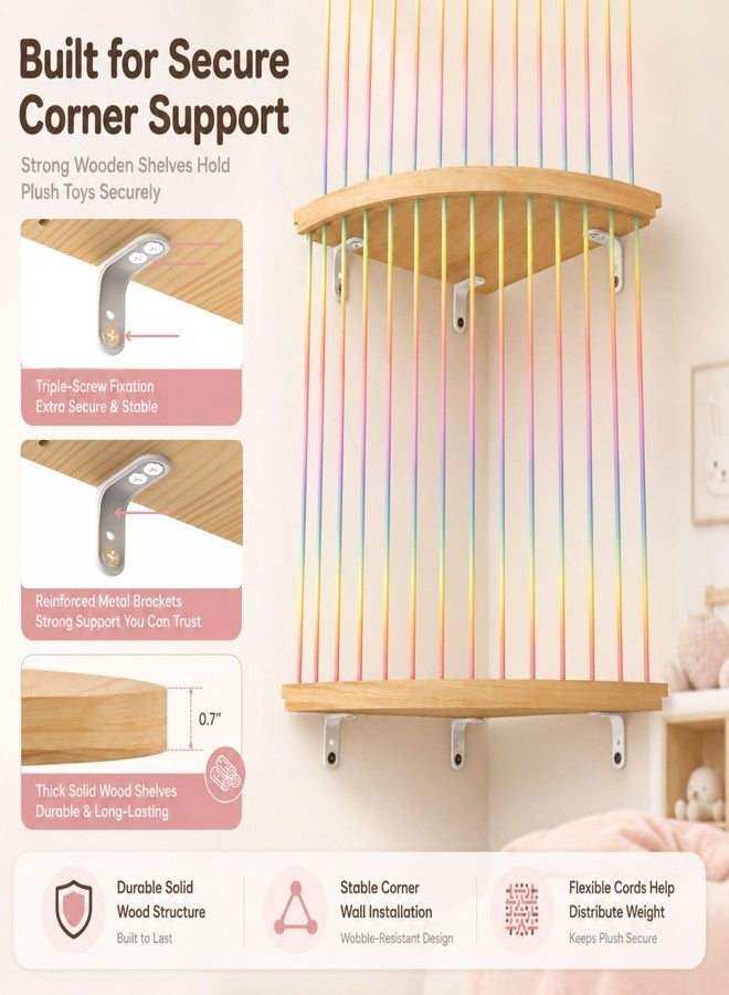 VOMELON Stuffed Animal Storage Hammock, Wood Stuffed Toy Holder, Playroom Nursery Toy Storage Organizer, Decorative Wall Hanging Caddy Corner Stuffed Animal Net, Soft Toy Net for Kids Room Décor - Image 4