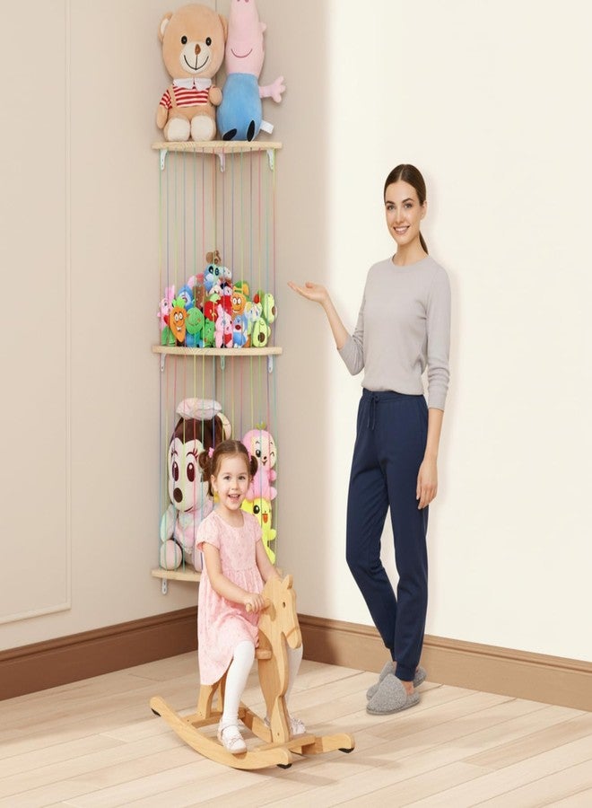 VOMELON Stuffed Animal Storage Hammock, Wood Stuffed Toy Holder, Playroom Nursery Toy Storage Organizer, Decorative Wall Hanging Caddy Corner Stuffed Animal Net, Soft Toy Net for Kids Room Décor - Image 5