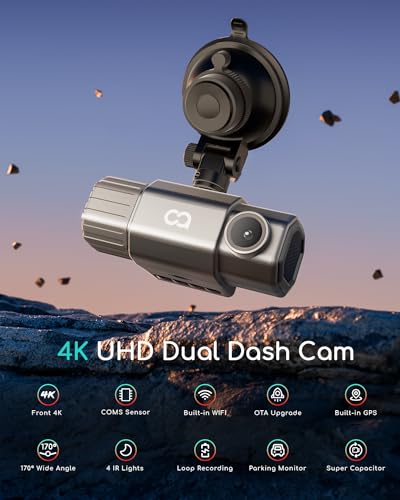 COOAU 4K Dual Dash Cam, Built-in GPS Wi-Fi, 2.5K+1080P Dash Cam Front and Inside with Infrared Night Vision, Dash Camera with Parking Mode, Loop Recording, Support 256GB Max - Image 2