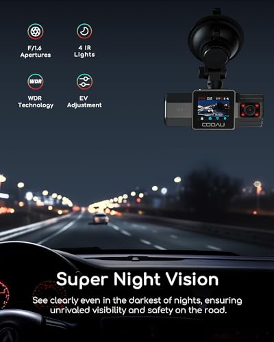 COOAU 4K Dual Dash Cam, Built-in GPS Wi-Fi, 2.5K+1080P Dash Cam Front and Inside with Infrared Night Vision, Dash Camera with Parking Mode, Loop Recording, Support 256GB Max - Image 4