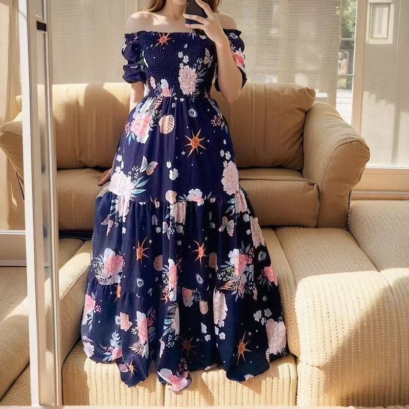 One Shoulder High Waist Flared Maxi Dress with Ruffle Hem - Image 3